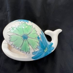 Vintage Flower Power Whale Ashtray by Fitz & Floyd Approx. 5" Long Blue Green